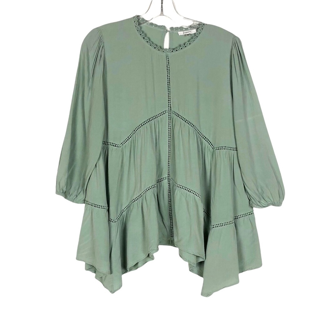 JODIFL Flowy Green Top with Crochet